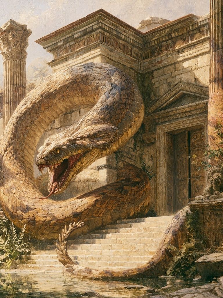 Temple Serpent Fantasy Illustration Poster. poster detail