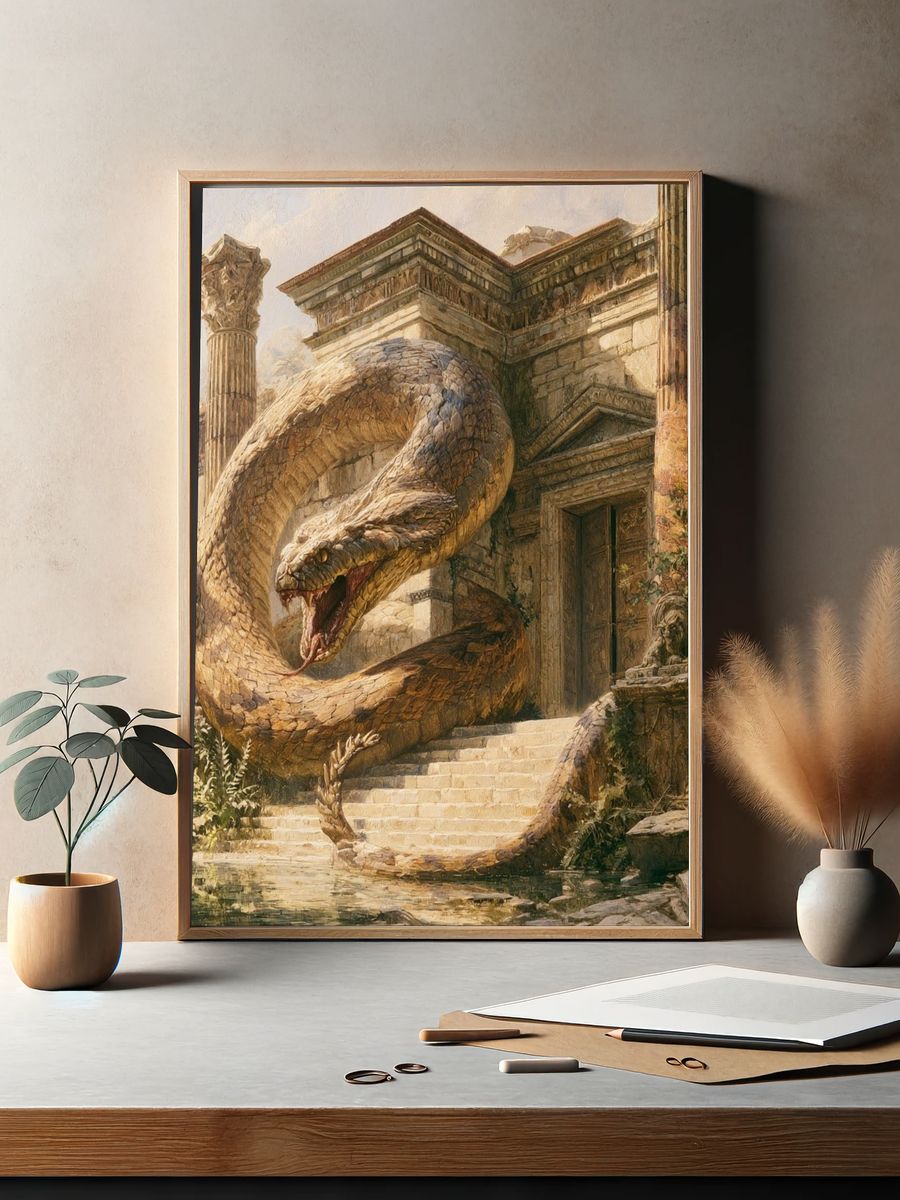 Temple Serpent Fantasy Illustration Poster. — room view 2