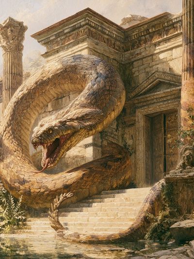 Temple Serpent Fantasy Illustration Poster.