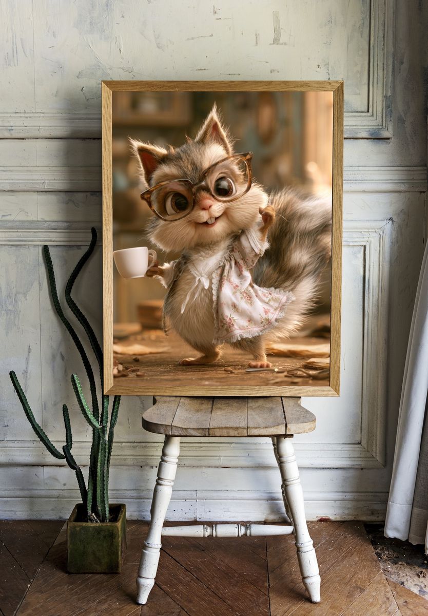 Cute Squirrel Portrait Illustration Poster. room preview