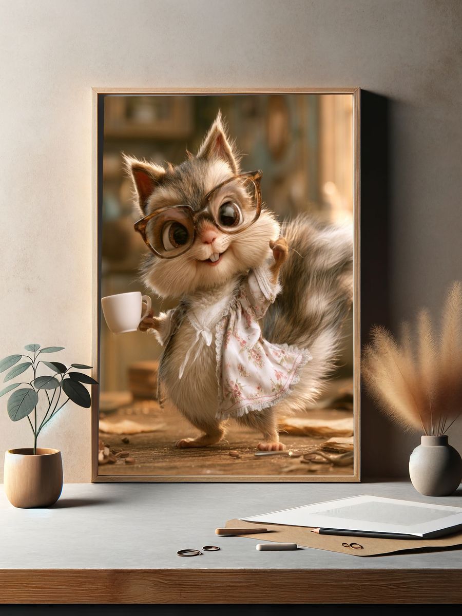Cute Squirrel Portrait Illustration Poster. — room view 2
