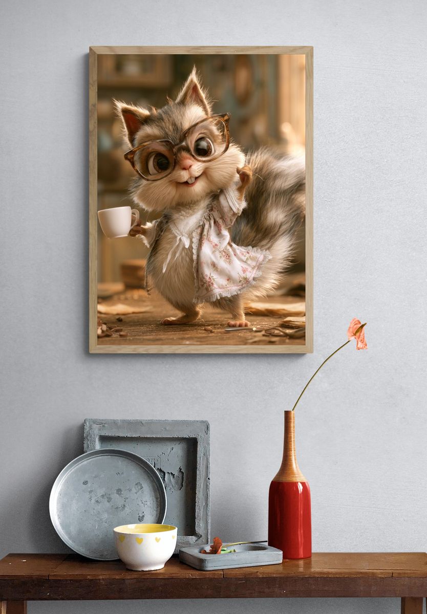 Cute Squirrel Portrait Illustration Poster. — room view 3
