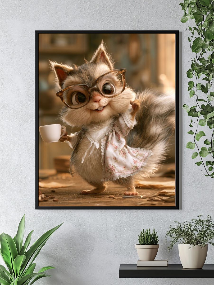 Cute Squirrel Portrait Illustration Poster. — room view 4