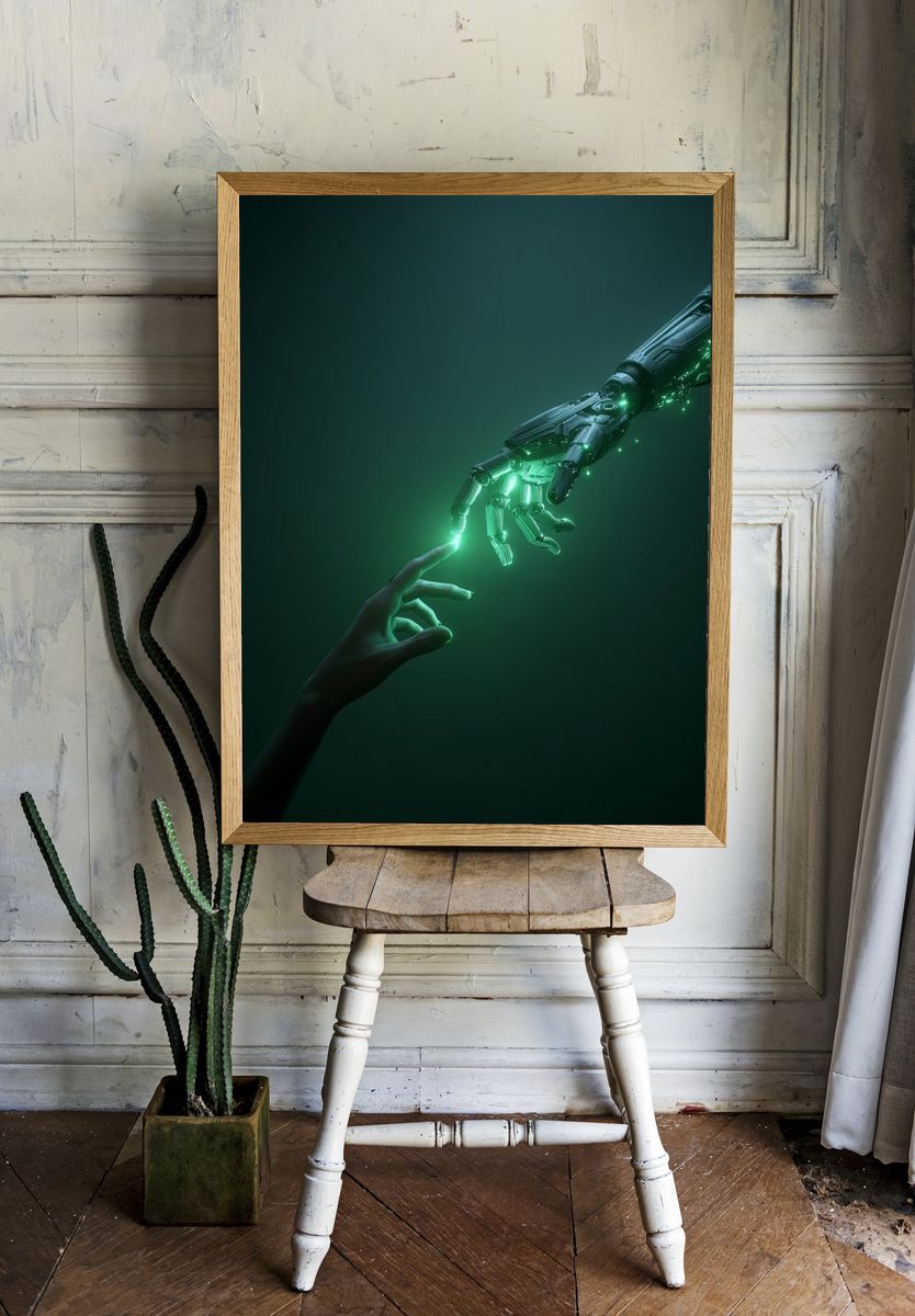 Human and Robot Touch — Sci-Fi Print. — room view 1