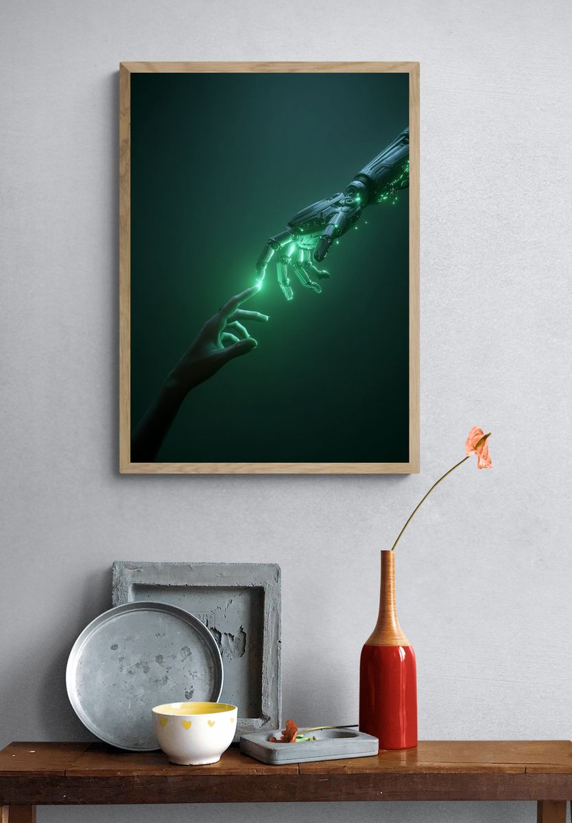 Human and Robot Touch — Sci-Fi Print. — room view 3