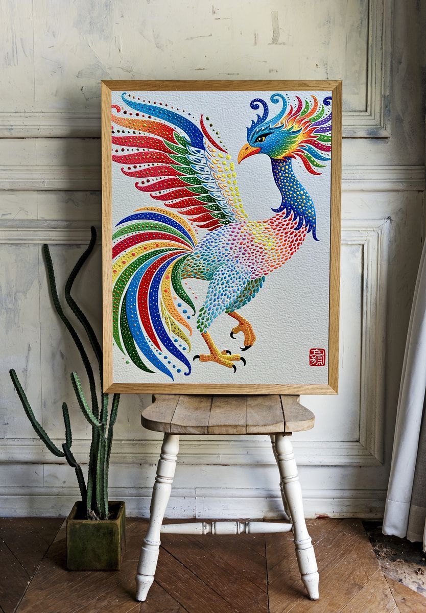 Rainbow Phoenix Illustration Poster. room preview