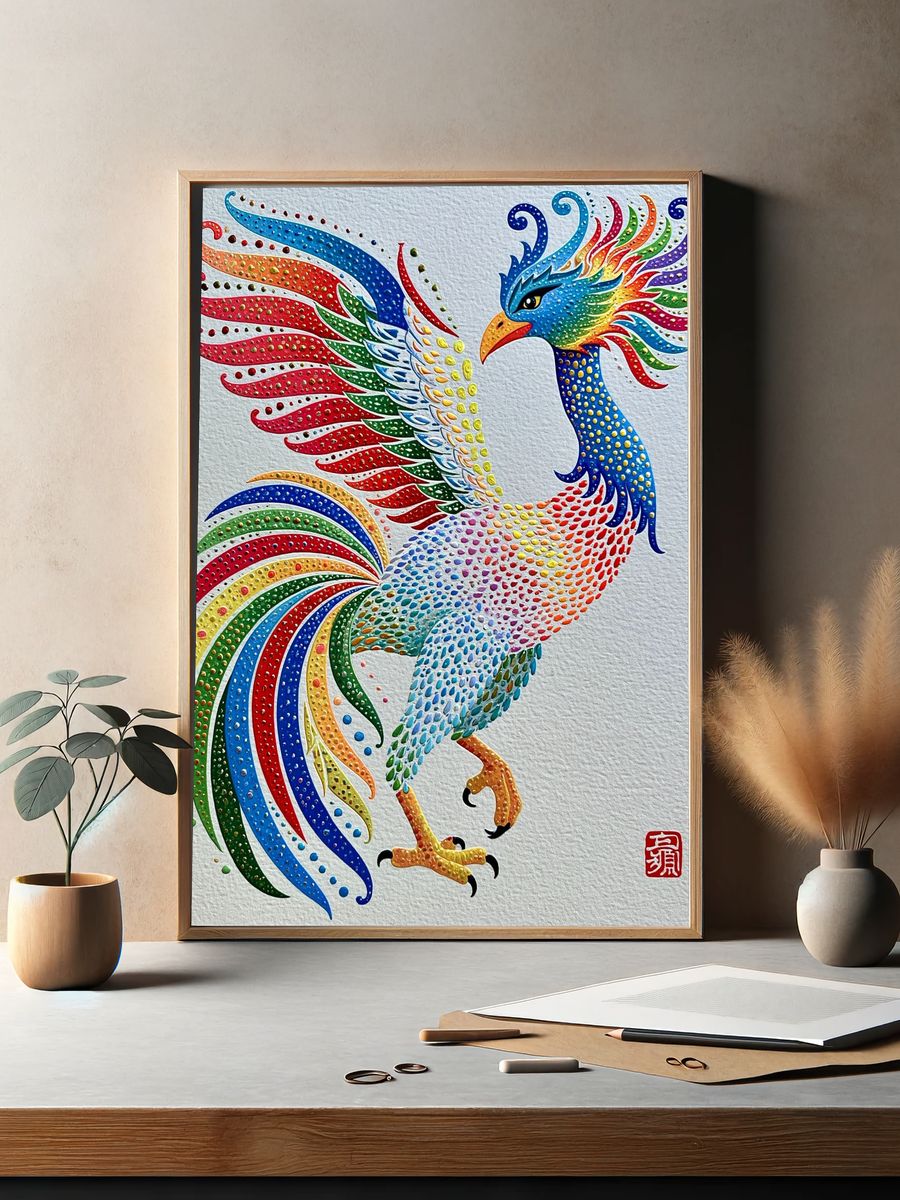 Rainbow Phoenix Illustration Poster. — room view 2