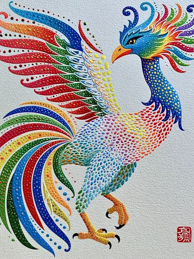 Rainbow Phoenix Illustration Poster. poster