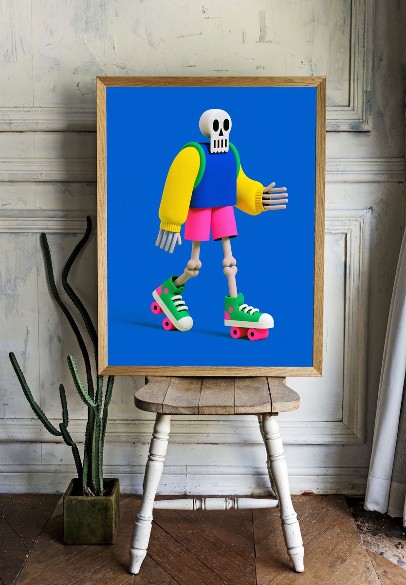 Skate Skeleton Illustration Poster. — room view 1