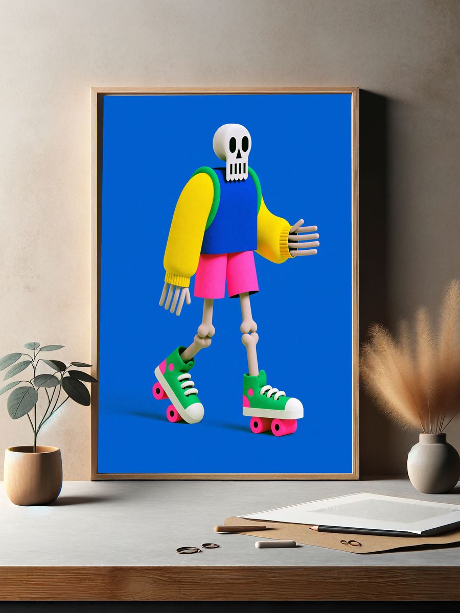 Skate Skeleton Illustration Poster. — room view 2