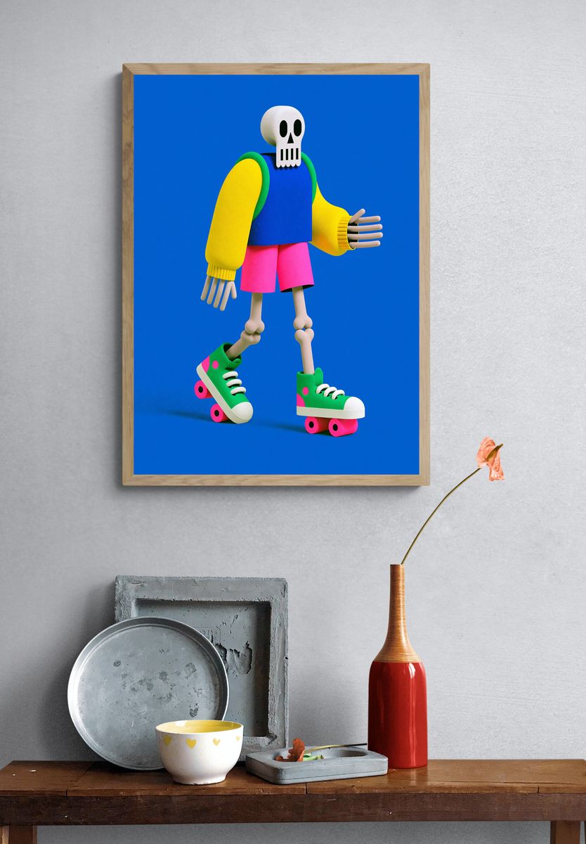 Skate Skeleton Illustration Poster. — room view 3