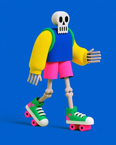 Skate Skeleton Illustration Poster.