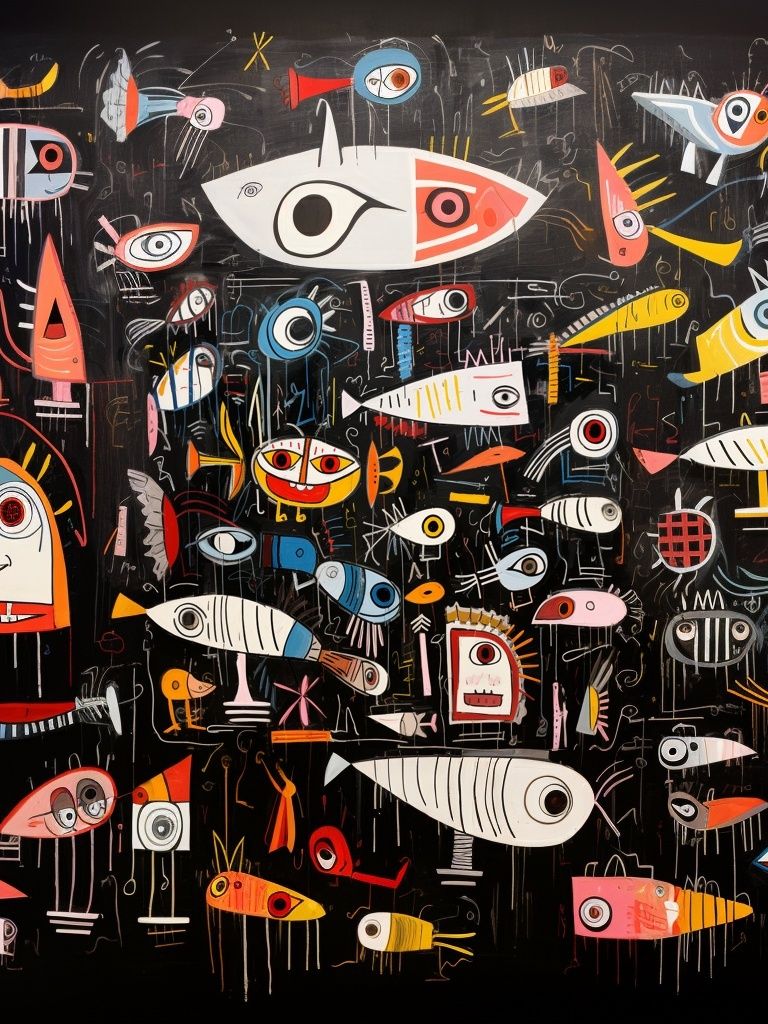 Whimsical Fish Parade Illustration Poster. poster detail