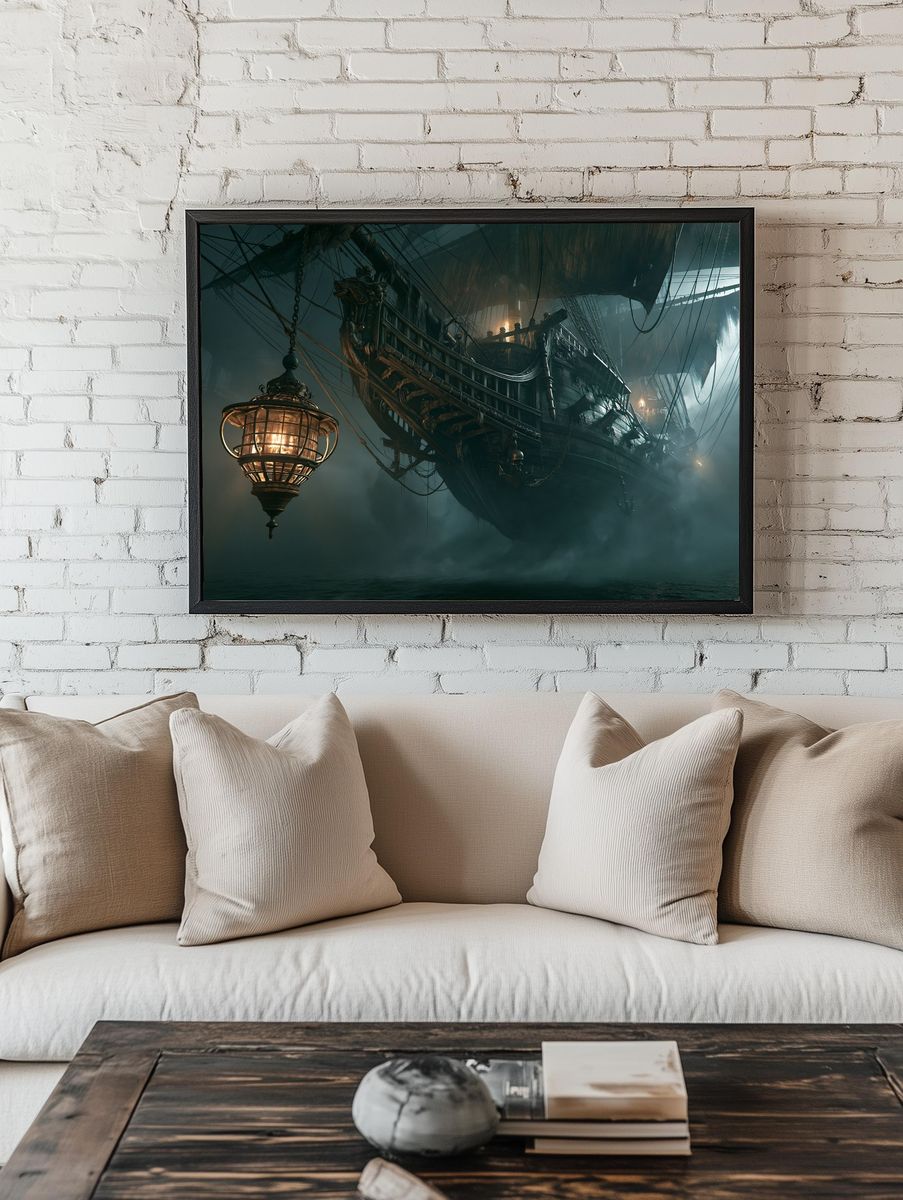 Ghost Ship in Fog Illustration Poster. room preview