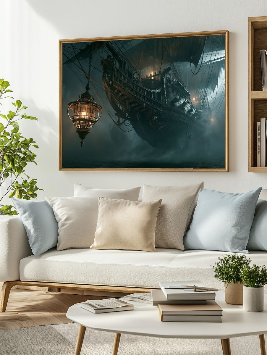 Ghost Ship in Fog Illustration Poster. — room view 2