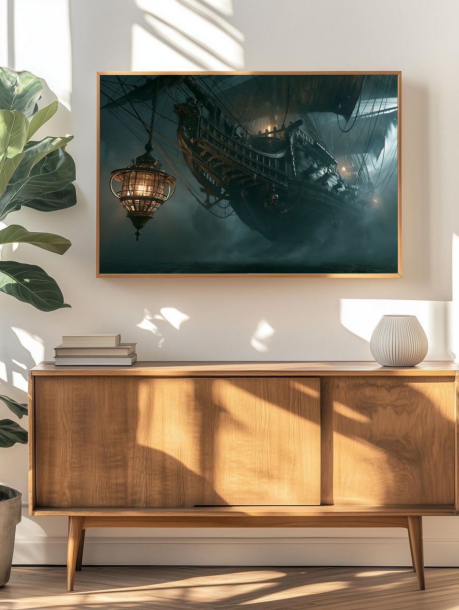 Ghost Ship in Fog Illustration Poster. — room view 3