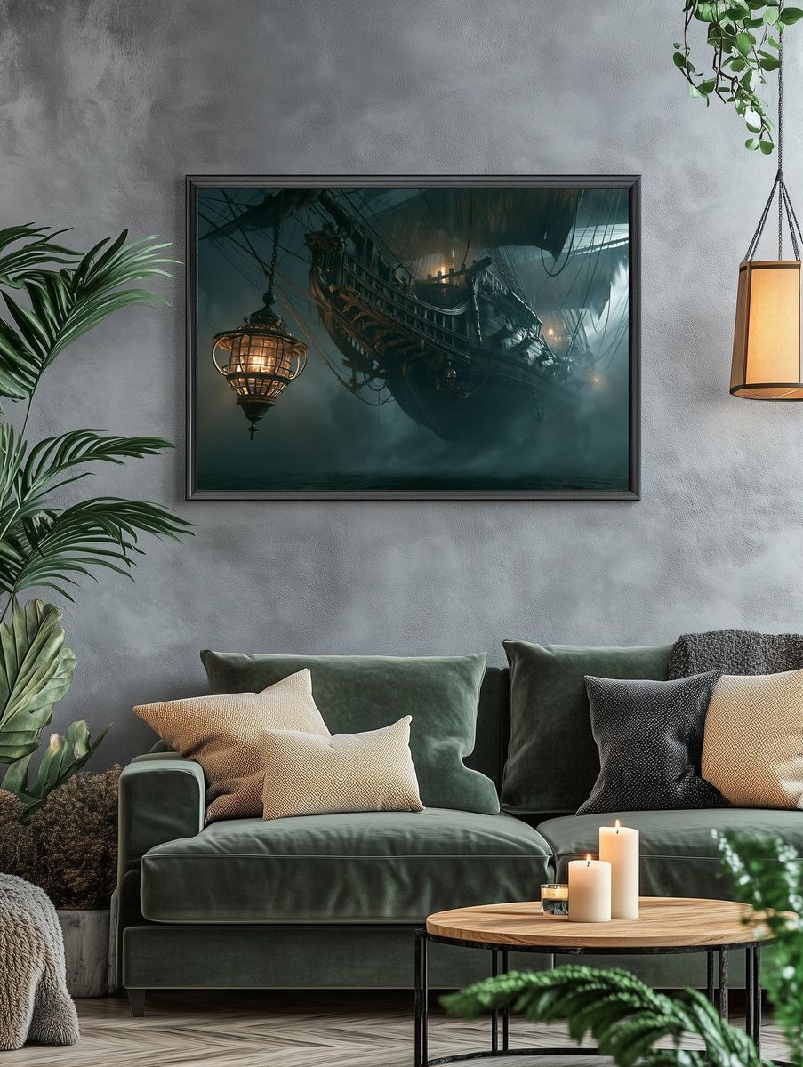Ghost Ship in Fog Illustration Poster. — room view 4