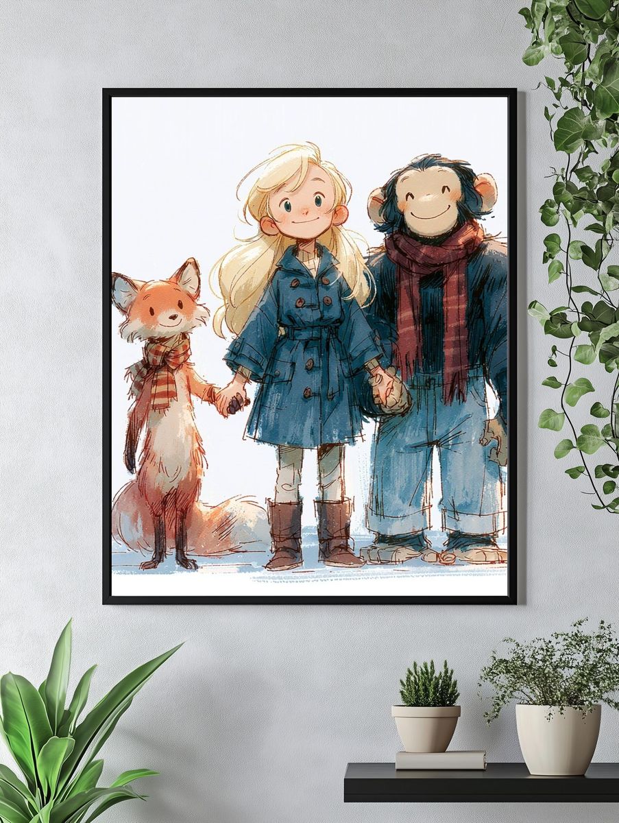 Winter Friends Illustration Poster. — room view 4