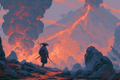 Volcanic Samurai Landscape Print. poster
