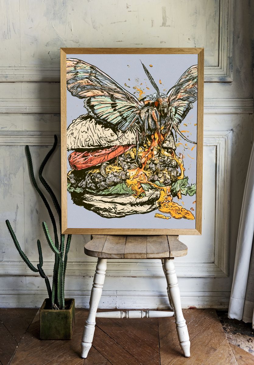 Moth Burger Illustration Poster. room preview