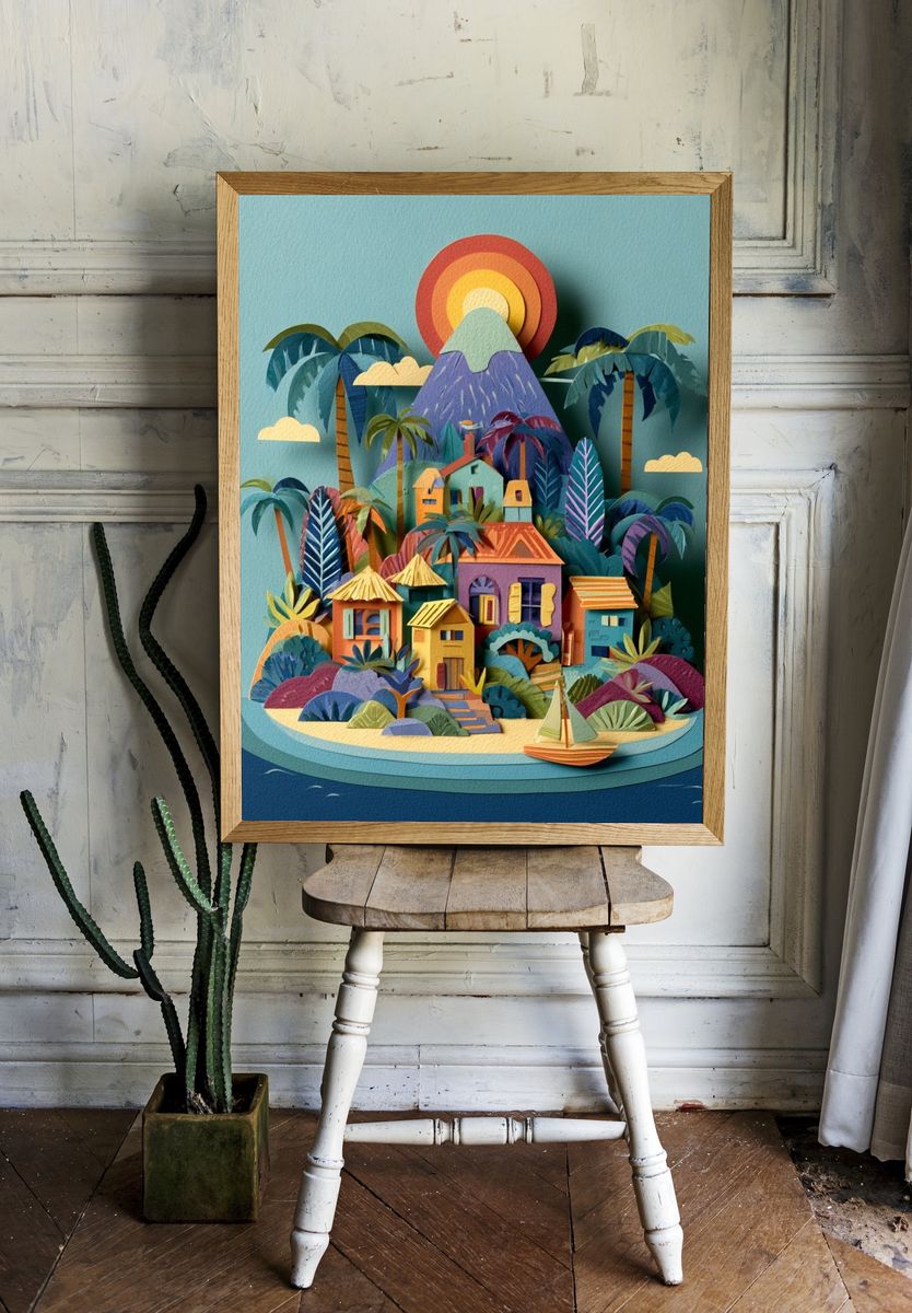 Tropical Island Paper Cut Poster. — room view 1