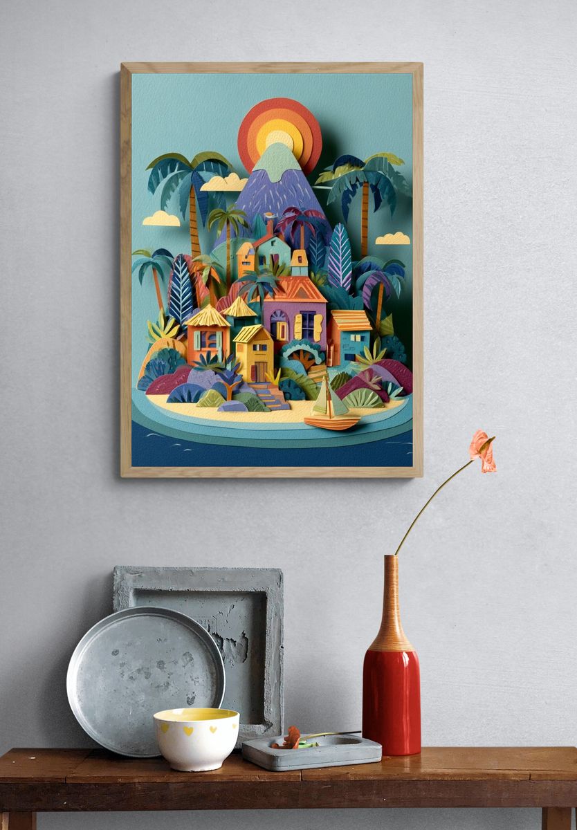 Tropical Island Paper Cut Poster. — room view 3