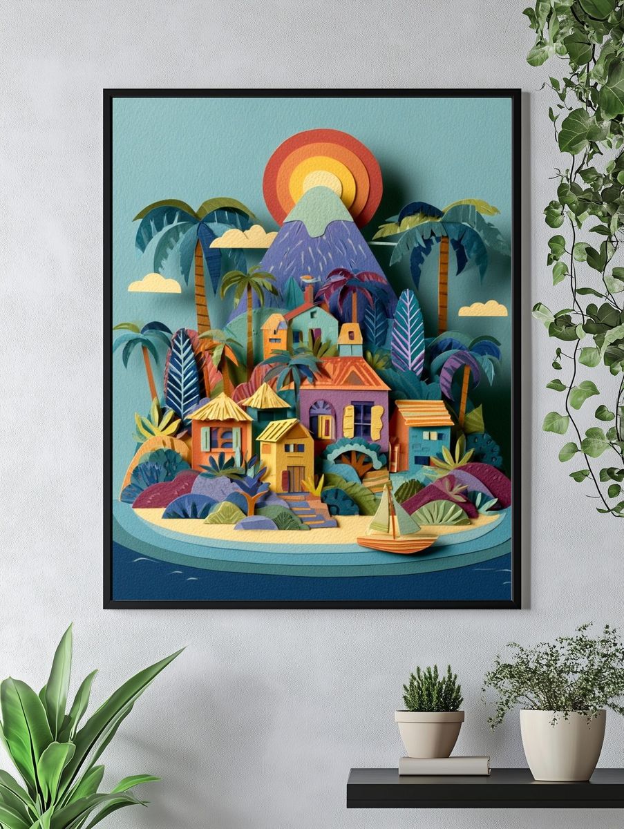 Tropical Island Paper Cut Poster. — room view 4