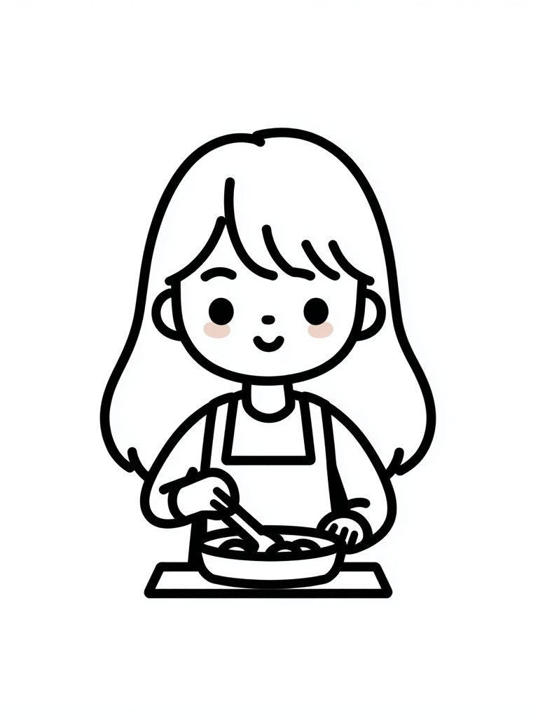 Girl Cooking Line Art Poster. poster — illustration art