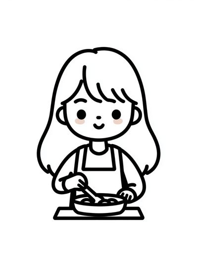 Girl Cooking Line Art Poster. poster