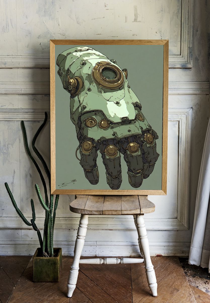 Mechanical Hand Illustration Poster. — room view 1