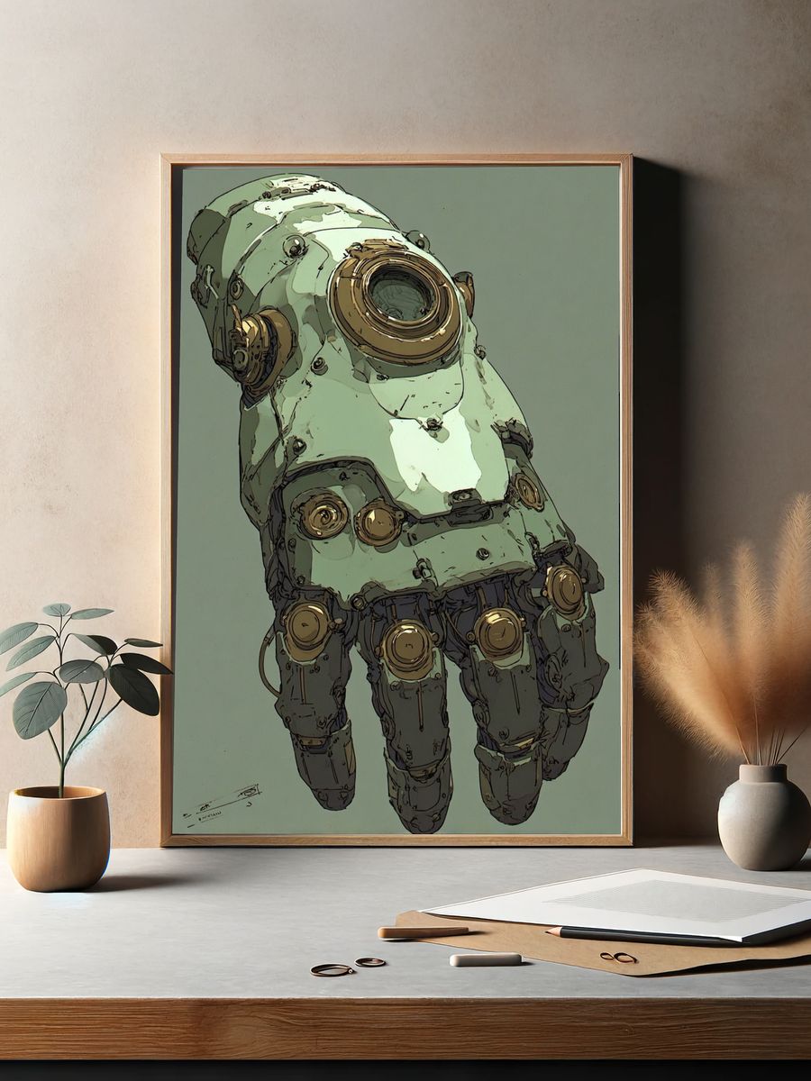 Mechanical Hand Illustration Poster. — room view 2