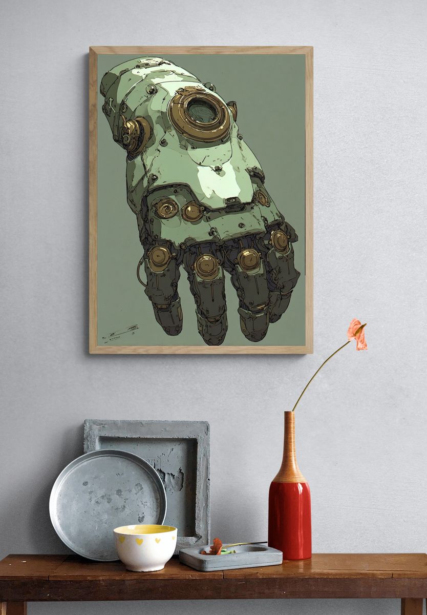 Mechanical Hand Illustration Poster. — room view 3