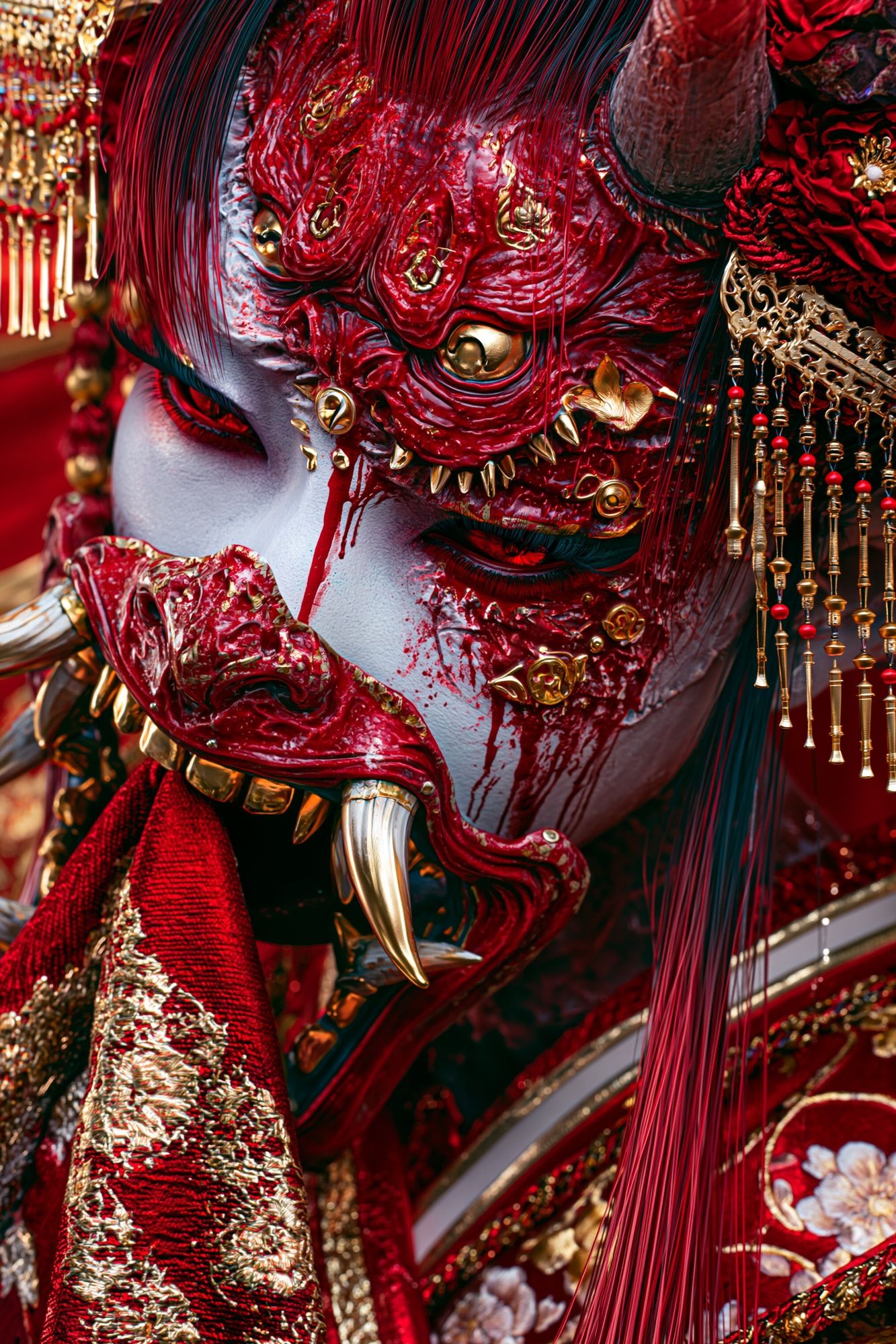 Red Oni Mask Portrait Print. poster detail