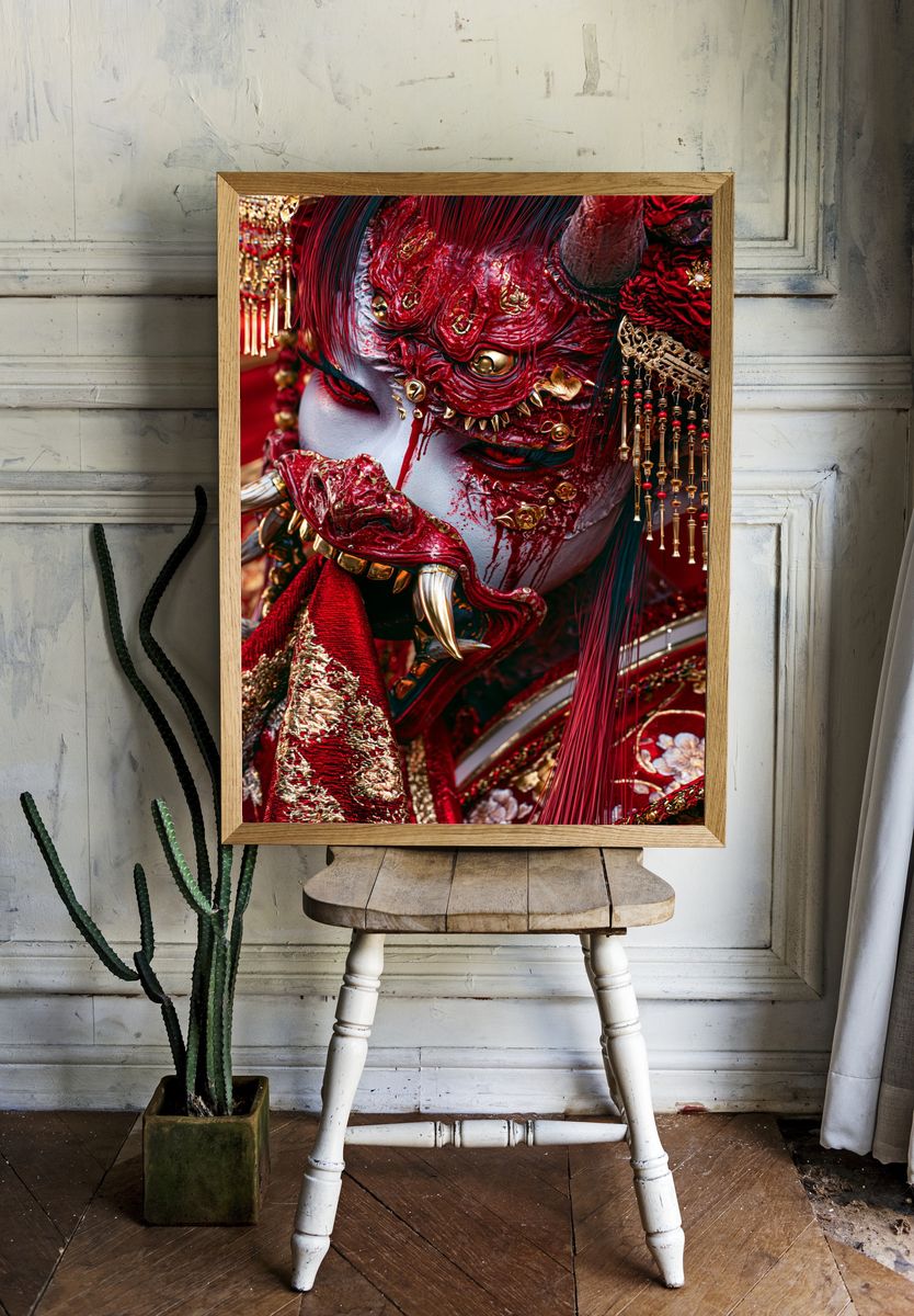 Red Oni Mask Portrait Print. — room view 1