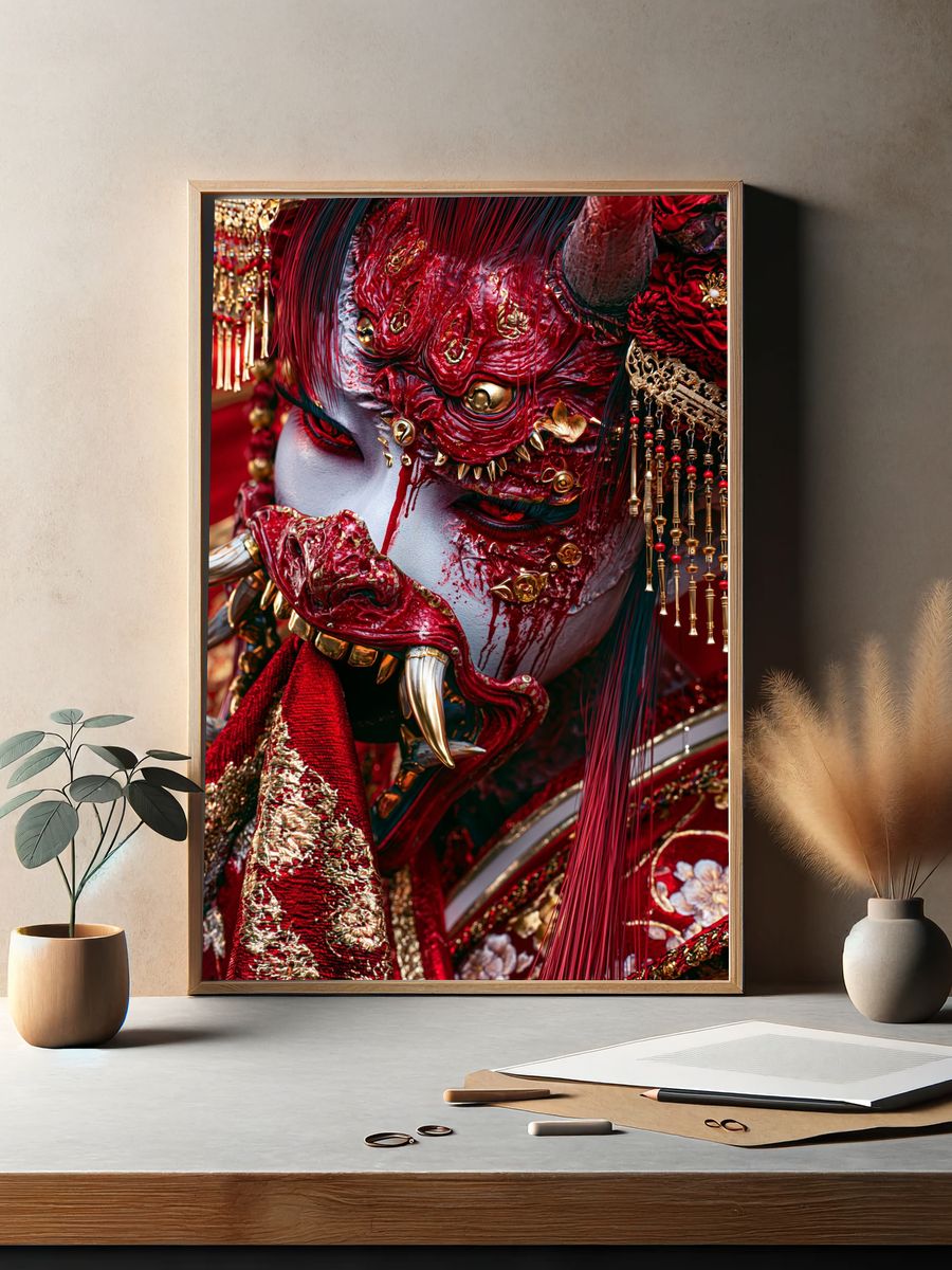 Red Oni Mask Portrait Print. — room view 2