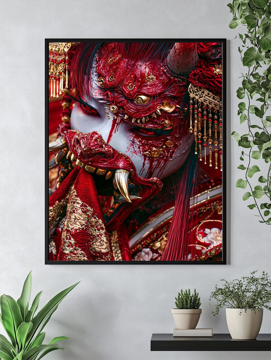 Red Oni Mask Portrait Print. — room view 4