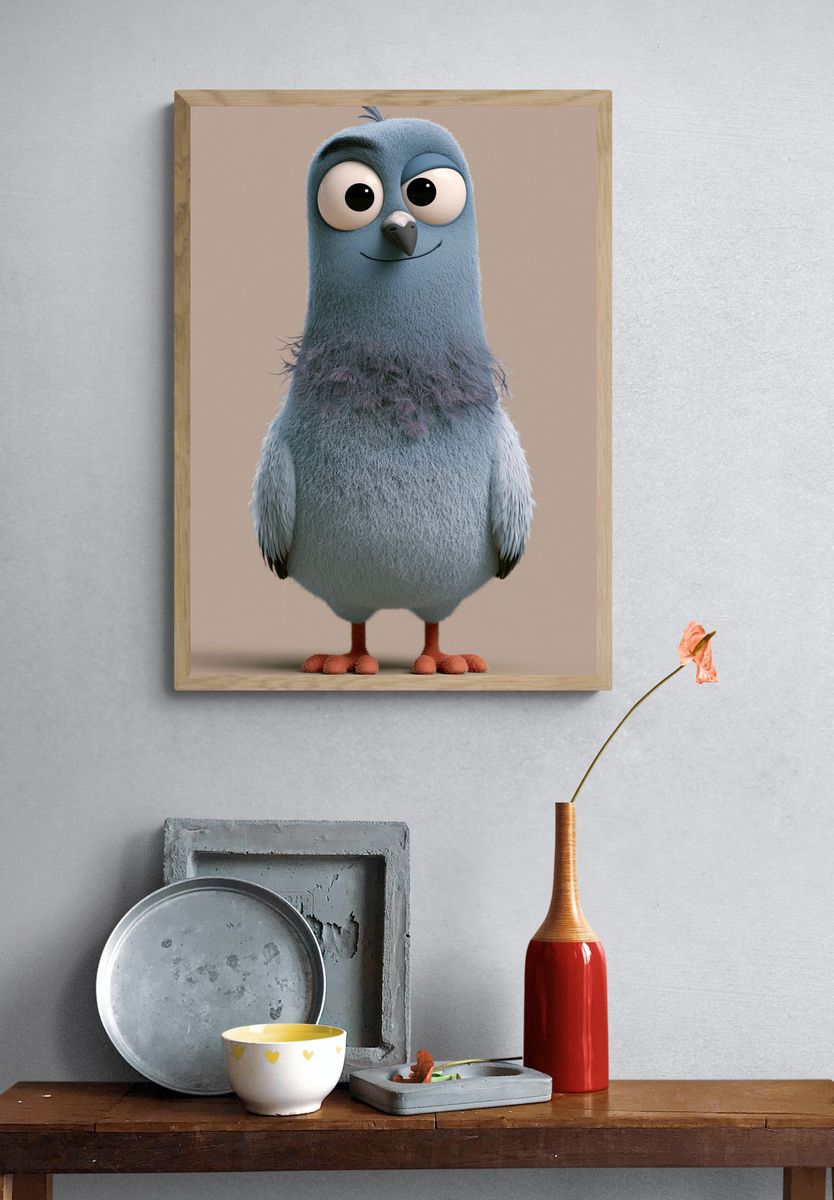 Cute Blue Bird Illustration Poster. — room view 3