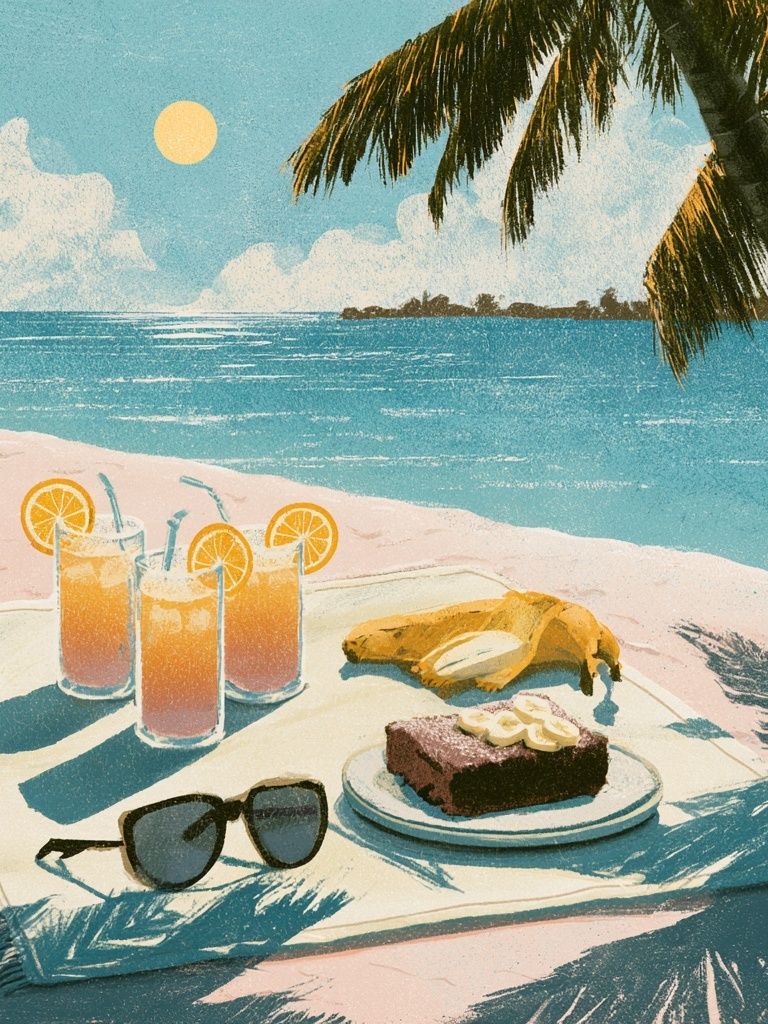 Tropical Beach Picnic Illustration Poster. poster detail