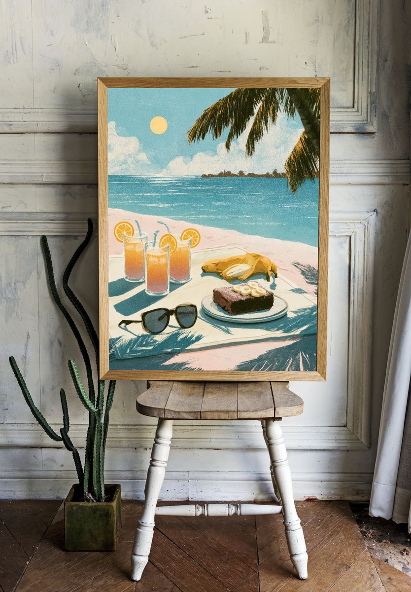 Tropical Beach Picnic Illustration Poster. — room view 1