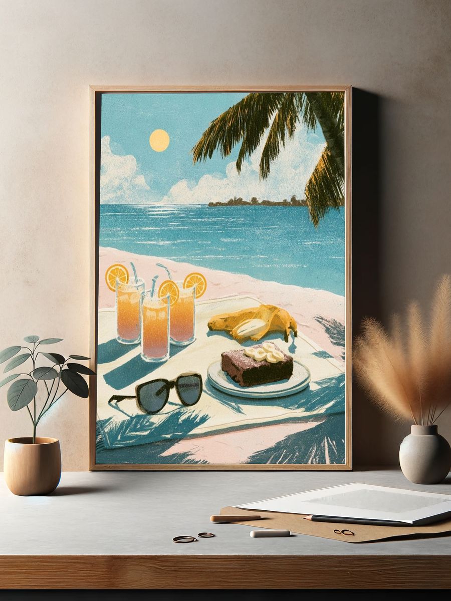 Tropical Beach Picnic Illustration Poster. — room view 2