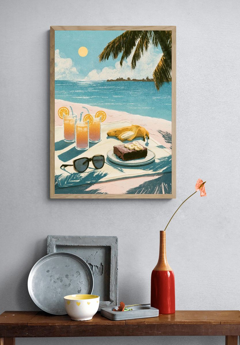 Tropical Beach Picnic Illustration Poster. — room view 3