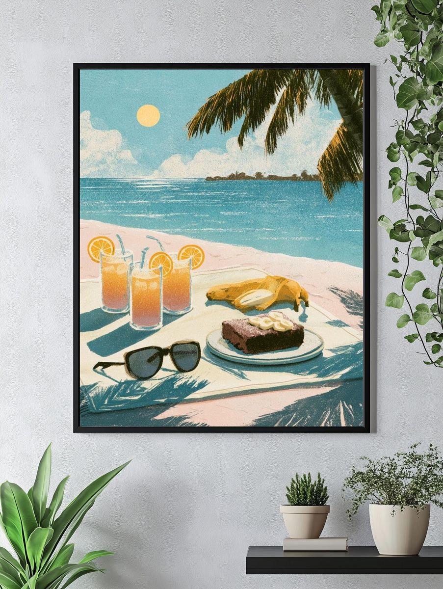 Tropical Beach Picnic Illustration Poster. — room view 4