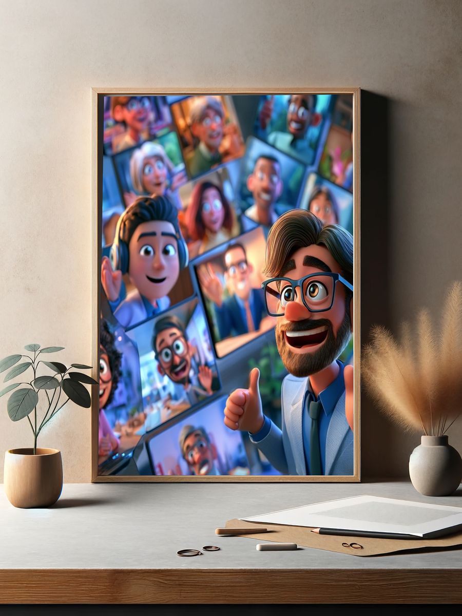 Virtual Meeting Cartoon Illustration Poster. — room view 2