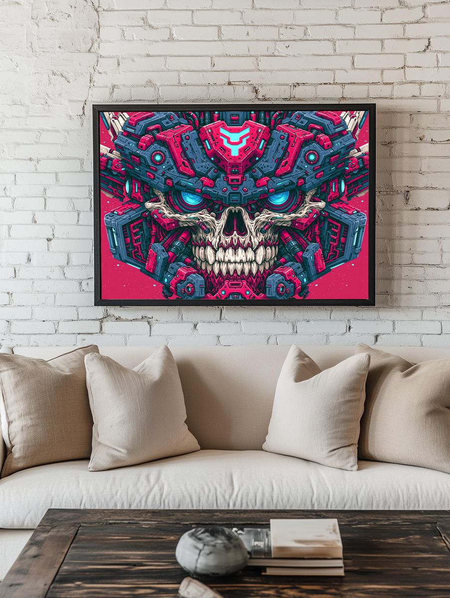 Cyber Skull Mecha Illustration Poster. — room view 1