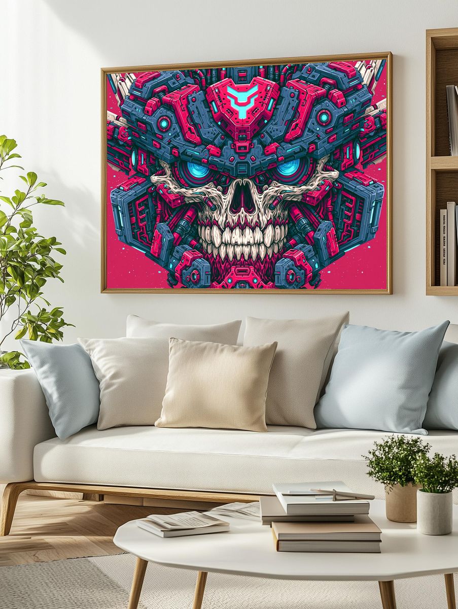 Cyber Skull Mecha Illustration Poster. — room view 2