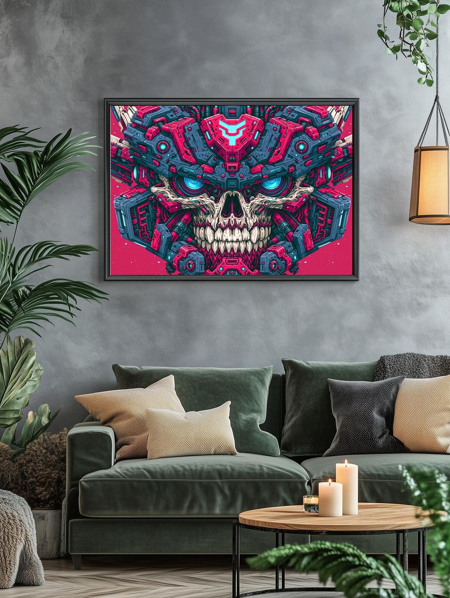 Cyber Skull Mecha Illustration Poster. — room view 4