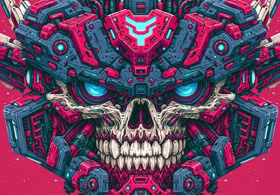 Cyber Skull Mecha Illustration Poster.