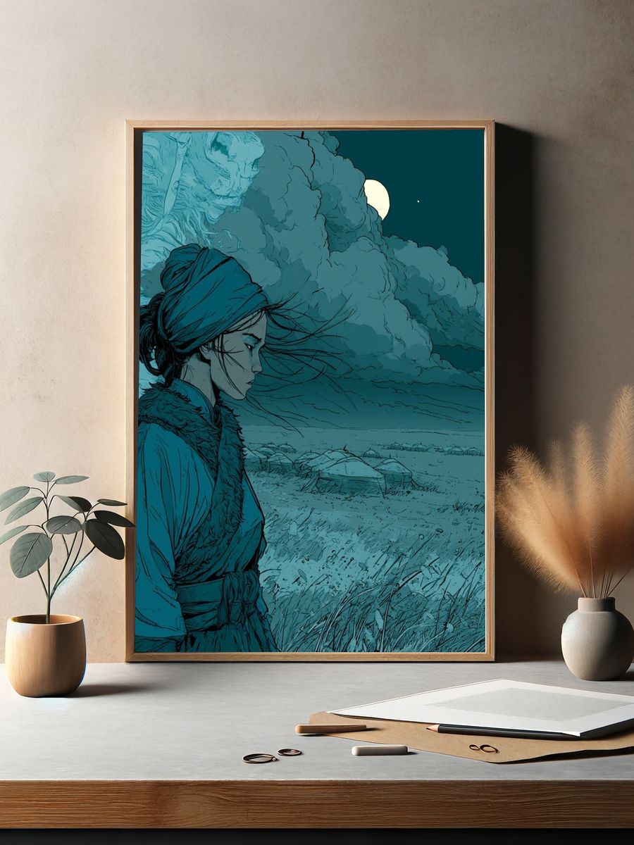 Moonlit Warrior Illustration Poster. — room view 2