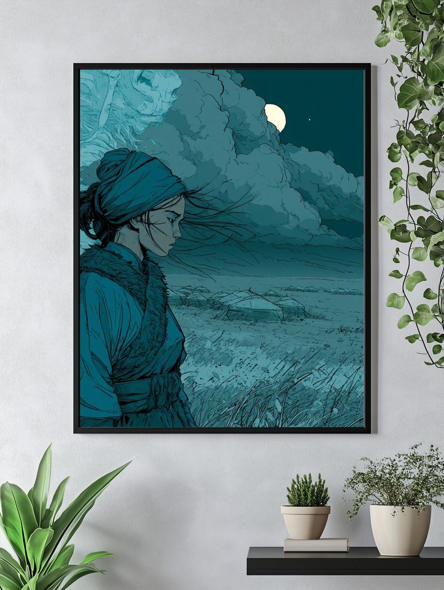 Moonlit Warrior Illustration Poster. — room view 4