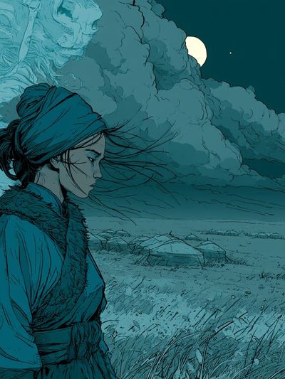 Moonlit Warrior Illustration Poster.